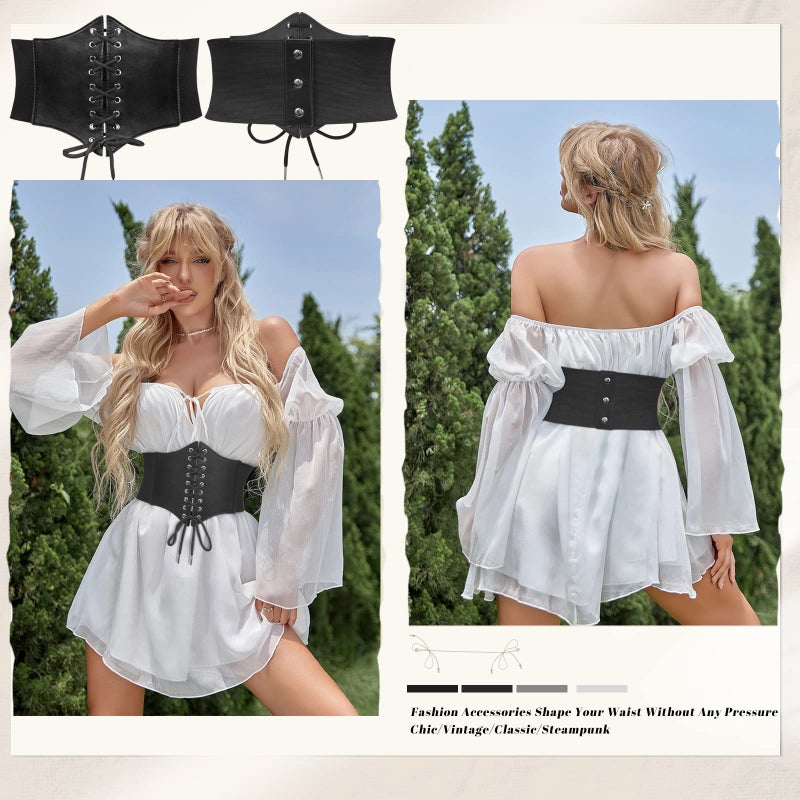 JASGOOD Womenâ€™s Elastic Costume Waist Belt Lace-up Tied Waspie Halloween Corset Belts for Women - Image 2